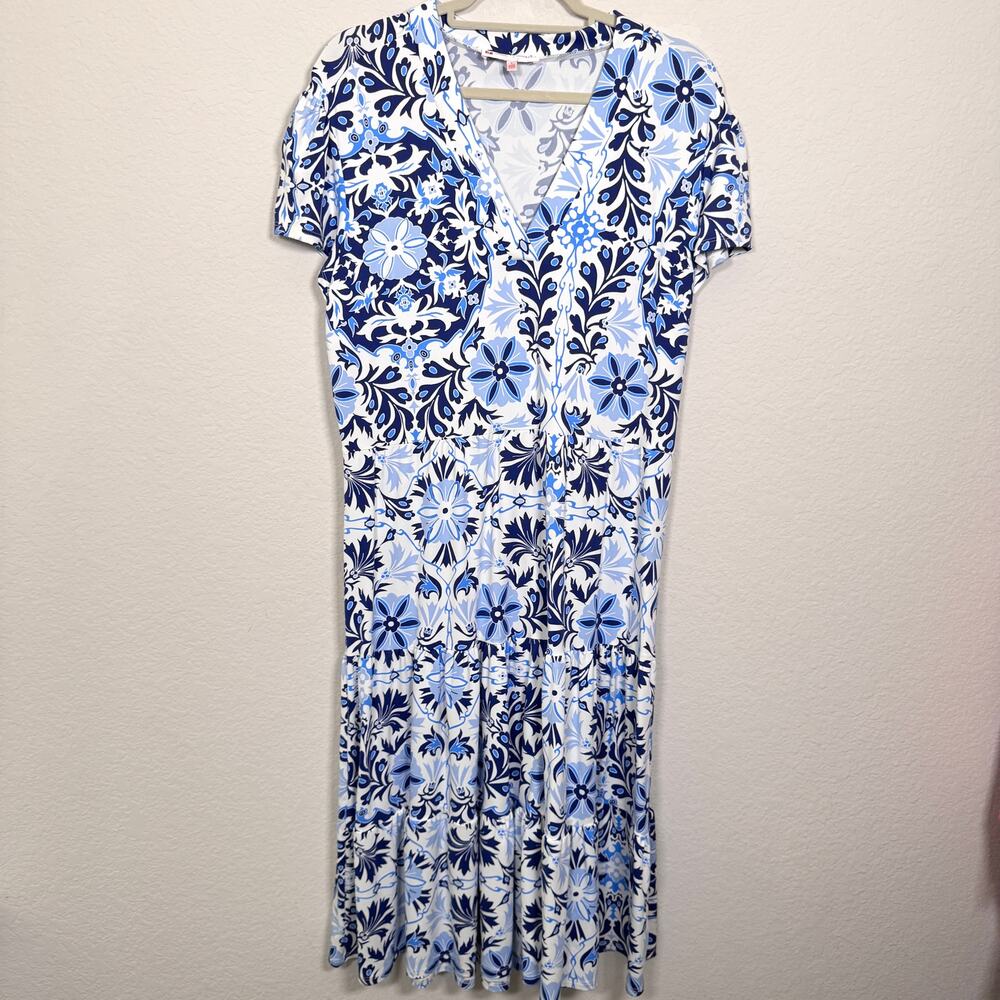 Jude Connally Womens Libby Dress Size L A Line Jude Cloth Summer Floral Blue